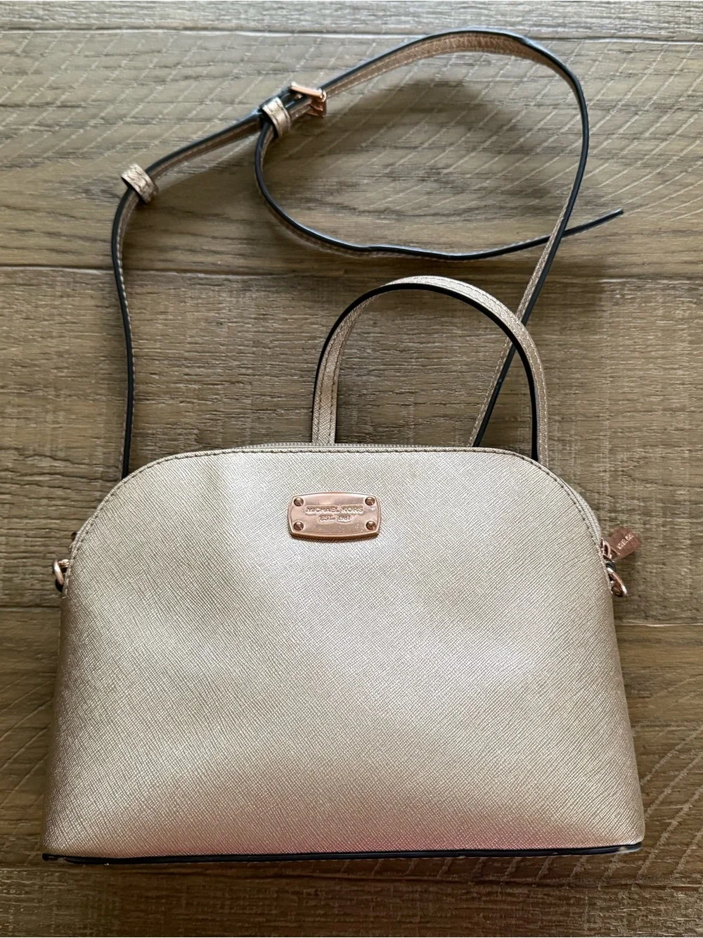 Michael Kors Rose Gold Metallic Crossbody Bag Saffiano Leather